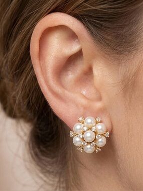 Mother’s Day 🌺 Pearl & CZ Flower Earrings | 14K Gold Plated Dainty Jewelry